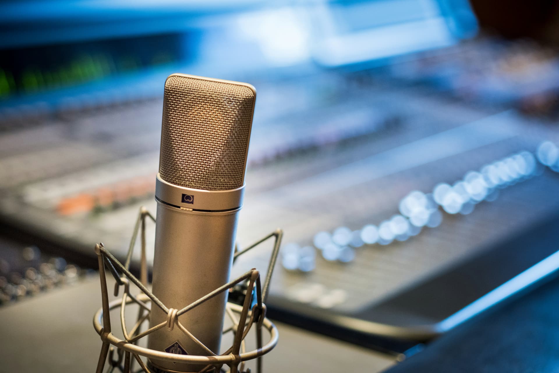 Recording studio with a microphone and controls
